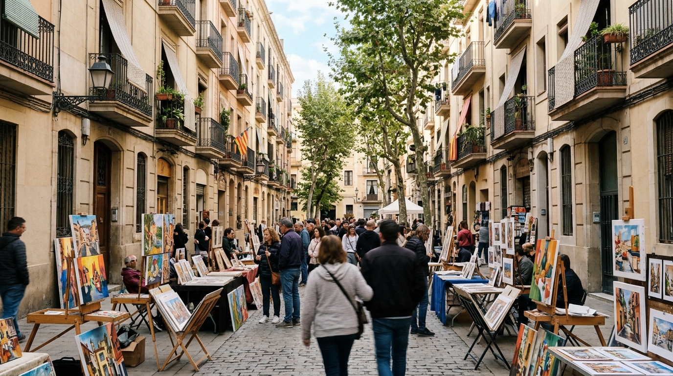 Mostra d'Art de la Plaça de Sarrià Kunstmarkt in Barcelona