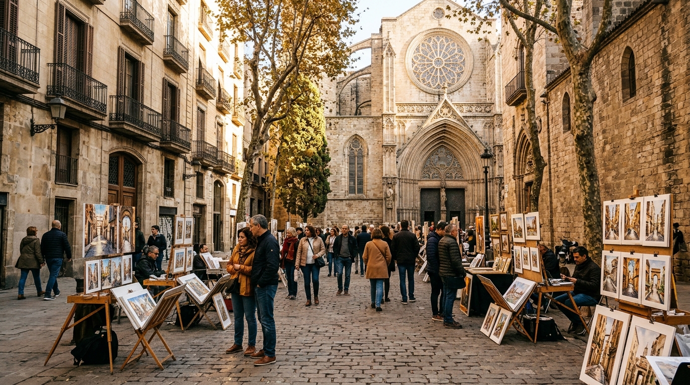 Mostra d'Art de la Plaça de Sant Josep Oriol in Barcelona