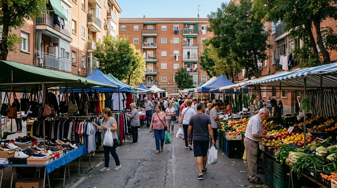 Mercadillo de UVA Hortaleza en Madrid: puestos al aire libre
