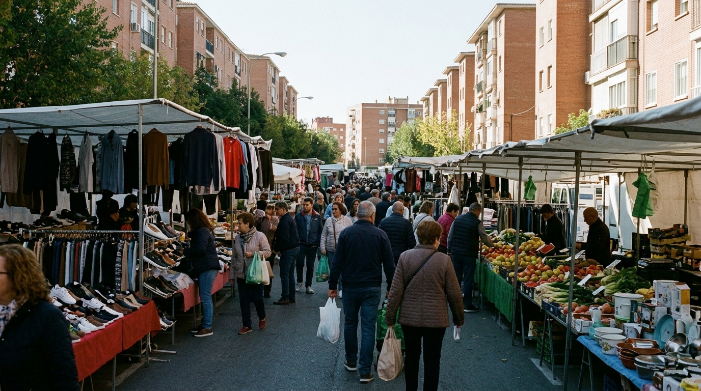 Orcasur Street Market in Usera: Saturday outdoor shopping