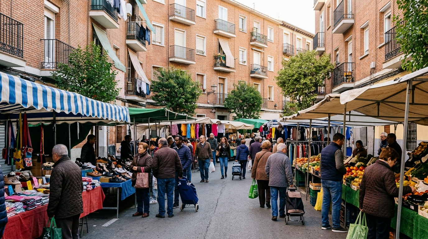 Mercadillo de la calle Aragoneses en Puente de Vallecas